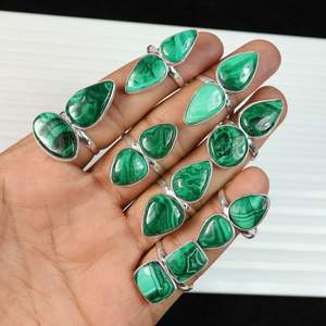 Bague en pierre de malachite verte AAA vente en gros de bague en double pierre magnifique bague en malachite plaquée argent bijoux - Product Image 5