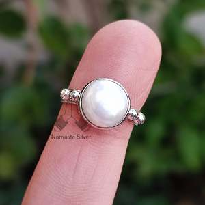 Handmade 925 Sterling <b>Silver</b> Freshwater Pearl <b>Statement</b> Women's <b>Ring</b> for Birthday Anniversary Christmas Valentine's Day Gift - Product Image 3