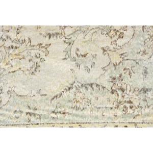 Turkish Vintage Rug, 1.6x3.3 ft Rug, White <b>Brown</b> Ikat Wool Rug - Product Image 4