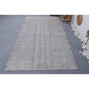 Tapis patchwork moderne en laine grise fait à la main 4.8ft X 7.9ft Rectangle motif abstrait pour la maison salon voiture Latex soutenu mur mur - Product Image 1