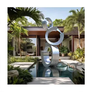 Garden Decoration Fountain Stainless Steel Water Feature Outdoor Dimensions Customized Abstract Sculpture Metal Art