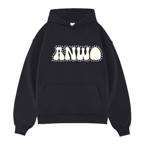 Sudaderas térmicas para hombre, jersey con estampado de diamantes de imitación, Sudadera con capucha de gran tamaño, 100% algodón, lavado ácido, bordado, Logo, sudadera con capucha para hombre - Product Image 2
