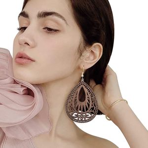 Boucles d'oreilles en forme de larme en bois 2 paires boucles d'oreilles en bois naturel cadeaux pour femmes filles boucles d'oreilles goutte légère pendentif bohème - Product Image 3