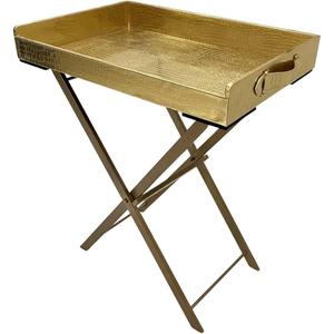 Bandeja exclusiva para servir de metal de primera calidad con soporte plegable ajustable acabado pulido dorado forma y tamaño personalizados al precio de venta - Product Image 1