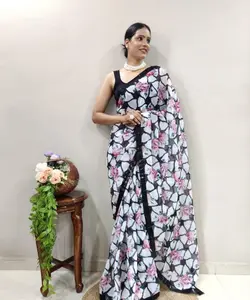 Nuovo look accattivante usura del partito vichitra bordo in pizzo di seta di seta pesante saree con la camicetta pezzo indiano donne indossano sari all'ingrosso surat