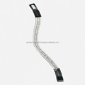 Logotipo personalizado ajustable, botones a presión, banda de cuero para cejas de caballo con 5 filas de cristales plateados, diamantes de imitación, mega Bling - Product Image 1
