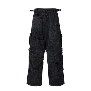 Personalizado Nueva Moda Casual Slim Fit Recubierto Multi-Bolsillo Recto Desgastado Destruido Baggy Doble Capa Cargo Jeans Pantalones Cintura - Product Image 2