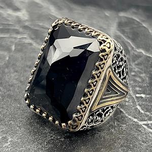 Anillo de Plata de Ley para Hombre Hecho a Mano con Ónix Negro, Estilo Vintage Cuadrado, Grabado de Ojo, Chapado en Oro de 18K, Regalo Único para el Día del Padre - Product Image 3