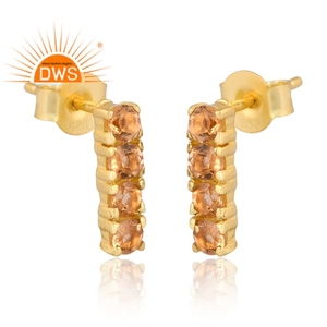 Design vintage 925 argent Sterling plaqué or 18 carats citrine naturelle pierre précieuse boucle d'oreille bijoux personnalisés pour les femmes cadeau pour elle - Product Image 3