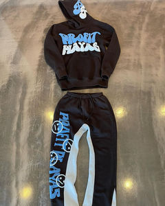 Ensemble de survêtement unisexe d'hiver rouge à capuche, respirant, 100% coton, logo personnalisé, deux pièces, décontracté, écologique, streetwear - Product Image 3