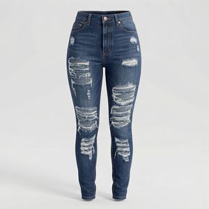 Pantalones Vaqueros de Mezclilla Ajustados Destruidos para Mujer, Color Personalizado de Alta Calidad al por Mayor, Pantalones de Cintura Alta, Ropa Elegante de Primera Calidad - Product Image 1