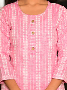 ชุดคุर्ติผ้าฝ้ายสีชมพูลายทางพิมพ์ลาย แห้งเร็ว ทรงตรง แขนสามส่วน สไตล์ลำลอง สำหรับงานปาร์ตี้  แบบชาติพันธุ์ - Product Image 6