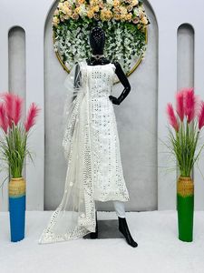 Nouveau concepteur écologique Georgette Sequin travail mariage vêtements ethniques Kurti pantalon ensemble Salwar Kameez haut Dupatta respirant naturel - Product Image 5