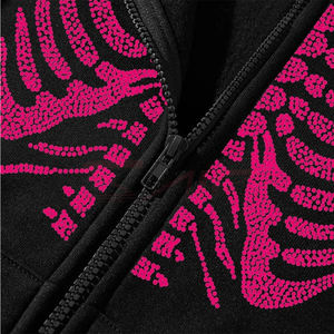 Haut de la liste unisexe 100% coton sweats à capuche strass lavé pull à manches longues fermeture éclair imprimé motif hiver approvisionnement en gros - Product Image 4