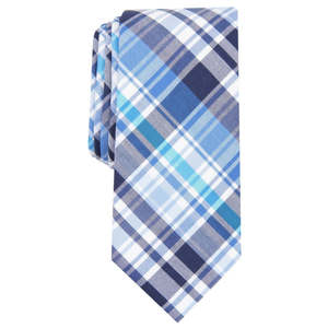 Cravatta Skinny da Uomo Bar III Owens a Quadri Blu Scuro, Taglia Regular, Stampa Casual con Design Paisley in Lana, Seta e Poliestere per Feste - Product Image 1