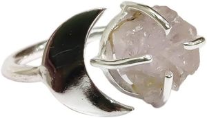 Anillo de Plata de Ley 925 con Cuarzo Rosa Natural, Piedra de Nacimiento de Abril, Luna Creciente, Joyería Hecha a Mano para Mujer - Product Image 3