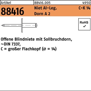 Remache ciego R 88416 Flako grande 5x12 Aluminio/Mandril A2 - Paquete de 250 unidades - Product Image 1