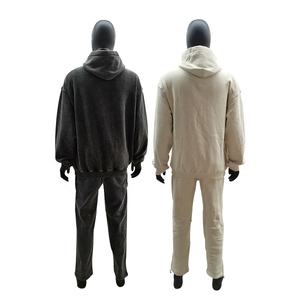 100% algodón French Terry Heavyweight Hoodies sudadera chándales para hombres Jogging trajes desgastados lavado ácido sudor trajes personalizados - Product Image 2