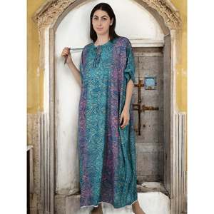 Caftán Largo de Seda Azul Rosa Ombre Paisley # 1626 Trajes de Baño para Mujer - Product Image 6