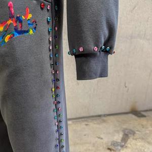 Custom Rhinestone Sun Faded Street wear 100% Cotton <b>Zip</b> Up Sweat Suit <b>Hoodie</b> and Track Sweatpants Tracksuit Set <b>Men</b> 2025 - Product Image 2