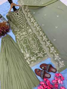 Lancement du nouveau modèle Tenue de soirée en georgette avec bas et dupatta Tenue de festival Tenue traditionnelle Entièrement cousue - Product Image 4