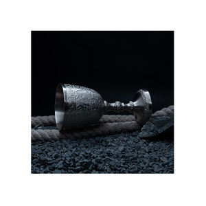 Gobelet à vin brillant argenté |   Verre à champagne en acier plaqué argent |   Calice royal gravé vintage pour bar, mariage et décoration intérieure - Product Image 5