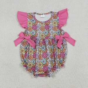 RTS Baby Girls <b>Kids</b> Short Sleeves Flower Pink Bows <b>Bubble</b> Summer Romper - Product Image 1