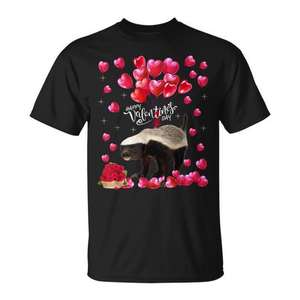 T-shirt en forme de cœur pour la Saint-Valentin Honey Badger, design Animal Love, vêtements unisexes noirs - Product Image 1