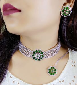 Conjunto de diseño de hoja de AD multicolor con pendiente a juego Conjunto de collar de AD Elegante para bodas Compromisos Aniversarios - Product Image 2