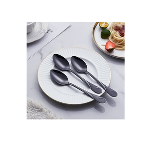 Cuillère à dessert personnalisée en acier miroir 4 pièces Royal Elegant Black Matte Cuillère à couverts Prix de gros - Product Image 6