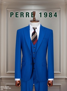 Traje de Negocios para Hombre, Color Gris Claro, Lana y Poliéster, Cuello Mao, Doble Botonadura, Antiarrugas, Talla Grande, Estilo Británico, Corte Regular - Product Image 3