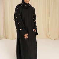 Vente en Gros 2024, Robe de Bal Modeste de Turquie pour l'Aïd, Abaya Dubaï en Organza, Robe Musulmane Femme Luxe Broderie Fleur Fantaisie Noire, Chapelle