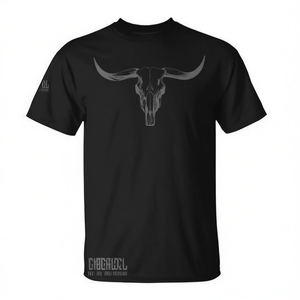 T-shirt Western Boho avec crâne de vache, noir, col rond, unisexe, manches courtes, adulte, promotionnel - Product Image 2