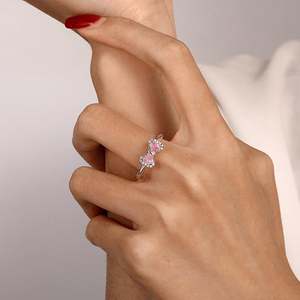 Anillo de promesa Jeulia de plata de ley con diseño de lazo rosa y corazón - Product Image 6