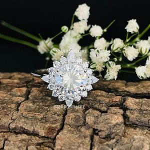 Bague de fiançailles Solitaire Halo en or massif 14K 2 Ct CVD IGI certifié, bague solitaire en diamant de laboratoire de 2 Ct à coupe ronde - Product Image 1