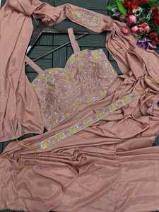 Sari Moderno de Tela Satén con Aspecto Pesado y Abstracto, Último Estilo de Ropa, Listo para Enviar desde la Fábrica, Precio Accesible Hoy - Product Image 6