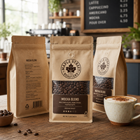 Sacs à café mats noirs AT PACK de 2 lb avec fermeture à lien métallique, emballage personnalisé à soufflets latéraux pour torréfacteurs de café