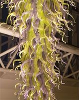 Lustre de luxe en verre soufflé extra grande taille style Chihuly éclairages de suspension vert citron et violet pour hôtel restaurant