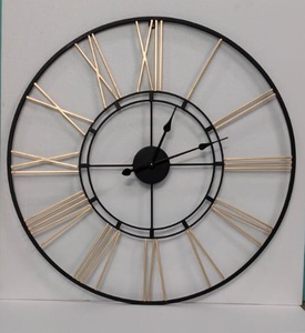 Vintage Iron Round Black Powder Coated Wall <b>Clock</b> with a Touch of Golden Paint on Numbers - Product Image 4