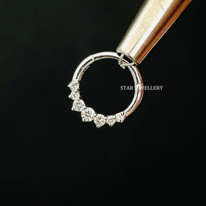 14K Or Massif Véritable Diamant Naturel Trio Pierre Septum Clicker Fine Jewelry. - Product Image 3