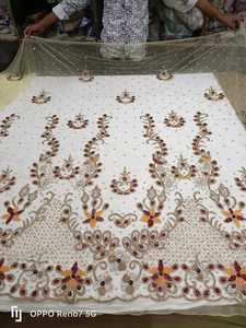 Meilleur prix 100% Polyester tissu perlé de luxe avec Zircon fait à la main fournisseur indien vêtements faisant tissé et motif de maille - Product Image 6