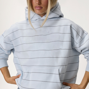 <span class=keywords><strong>Felpa</strong></span> <span class=keywords><strong>con</strong></span> <span class=keywords><strong>Cappuccio</strong></span> Oversize da Donna Personalizzata a Righe, Modello Corto <span class=keywords><strong>con</strong></span> Maniche Larghe e Tasca a Marsupio - Product Image 1