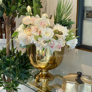 Florero con acabado dorado brillante, jarrón de flores grande de aluminio de alta calidad con asa para decoración de centro de mesa - Product Image 3