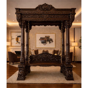 Jhula traditionnelle dorée vintage, balançoire d'intérieur détachable, en bois de teck indien massif sculpté de qualité supérieure, pour manoir de luxe - Product Image 2