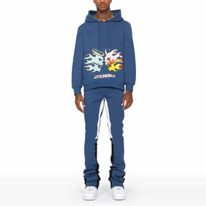 Ensembles de pantalons de jogging évasés deux pièces pour hommes, poids lourd, surdimensionnés avec logo personnalisé, survêtements à imprimé bouffant, survêtements respirants - Product Image 1