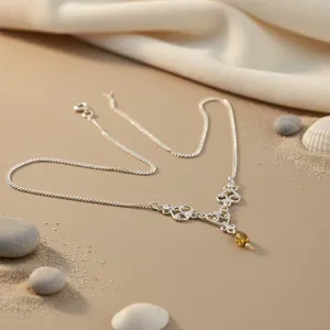 Women's Geometric 925 Silver Citrine Y <b>Necklace</b> with 14K <b>Gold</b> Freshwater <b>Pearl</b> Platinum Chain Rhodium Plated Gemstone Jewelry - Product Image 1