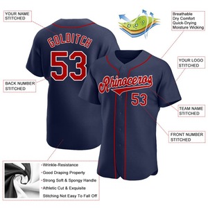 Maillot de baseball authentique rouge-blanc marine personnalisé - Product Image 3
