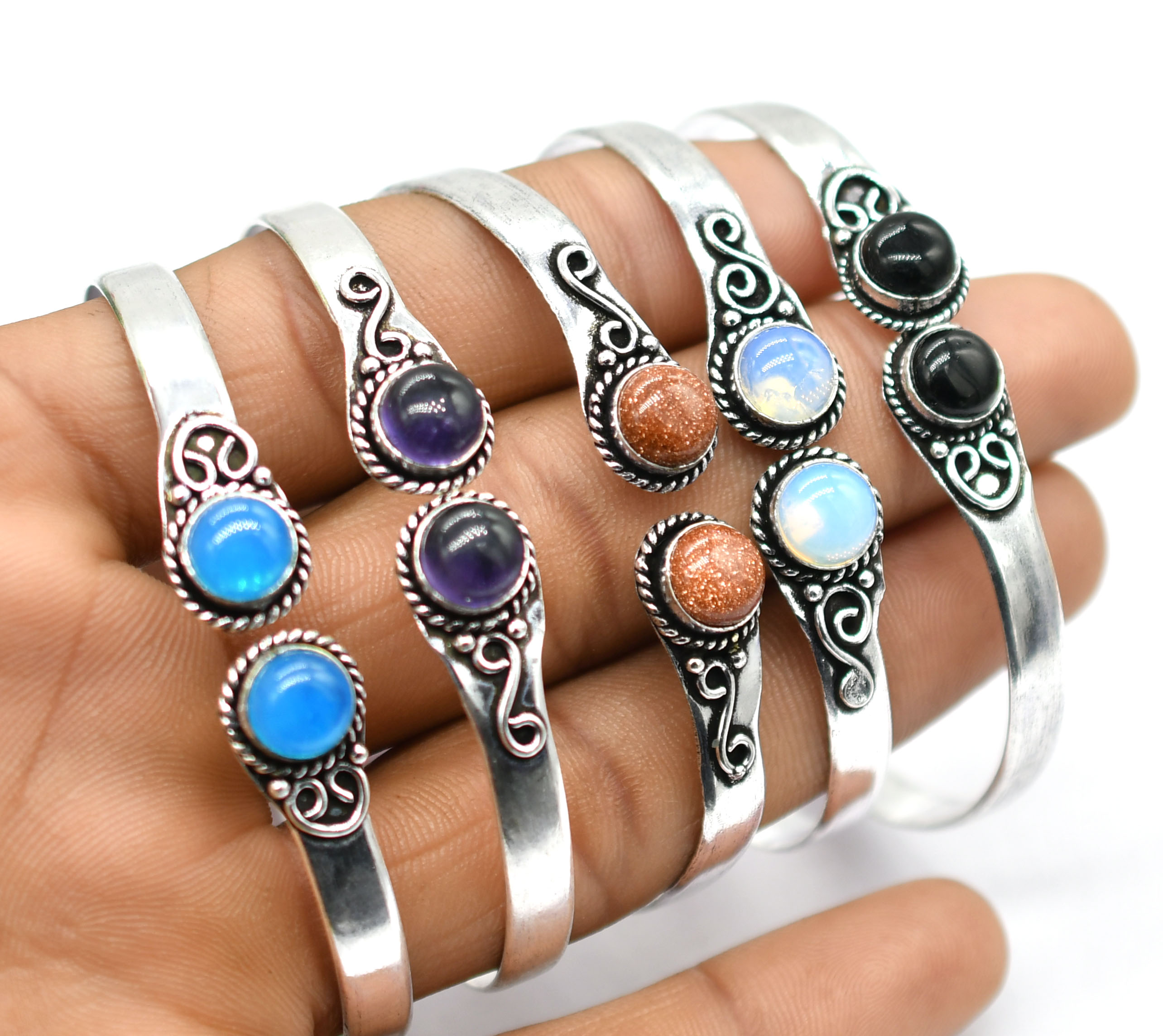 BRACELET MANCHETTE FAIT main en argent sterling 925 pierre