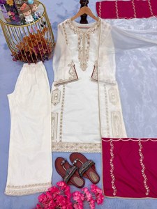 Conjunto de Kurta y Palazzo de Diseño para Mujer en Seda Gmy con Dupatta Bordada, Traje Étnico para Fiestas - Product Image 5