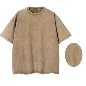 T-shirt pour hommes Logo personnalisé poids lourd casual respirant surdimensionné strass 100% coton délavé à l'acide t-shirt d'été pour hommes - Product Image 2